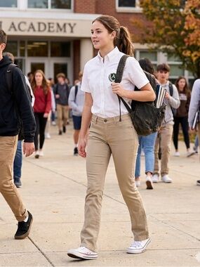 NWT Lee khaki tan straight leg full length uniform pants juniors size 1